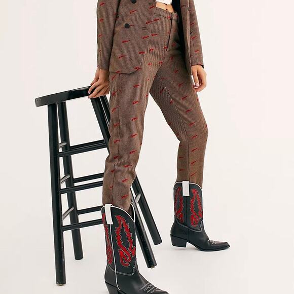 Scotch & Soda Pants - Scotch & Soda Houndstooth Shooting Star Tapered Trousers in "Brown Flock" Sz M